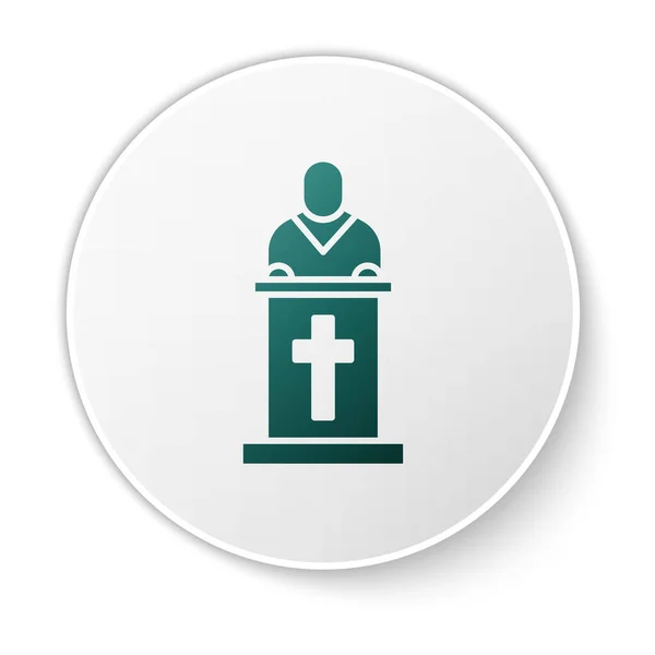 Πράσινη Εκκλησία Πάστορας Κήρυγμα Εικόνα Απομονώνονται Λευκό Φόντο Λευκό Κουμπί — Διανυσματικό Αρχείο