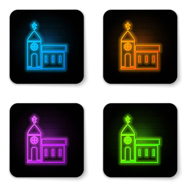 Glowing Neon Church Building Icon Isolated White Background Christian Church — Stock Vector