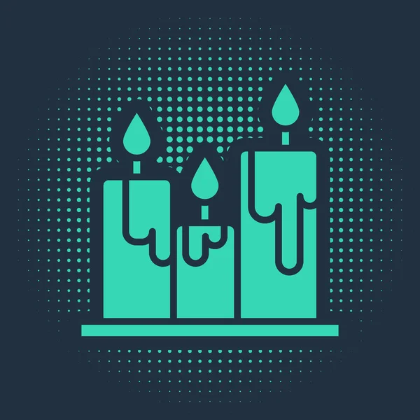 Green Burning Candles Icono Aislado Sobre Fondo Azul Vara Cilíndrica — Vector de stock