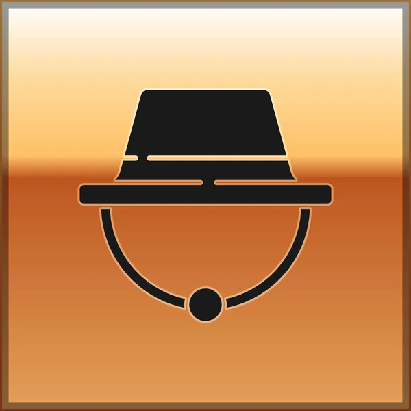 Černá Kemp Ikona Izolované Zlatém Pozadí Beach Hat Panama Průzkumník — Stockový vektor