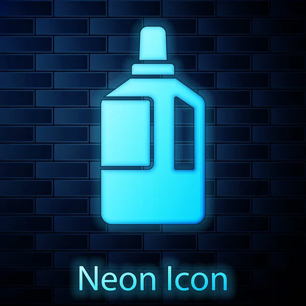 Leuchtende Neon Weichspüler Symbol Isoliert Auf Backsteinwand Hintergrund Flüssiges Waschmittel — Stockvektor