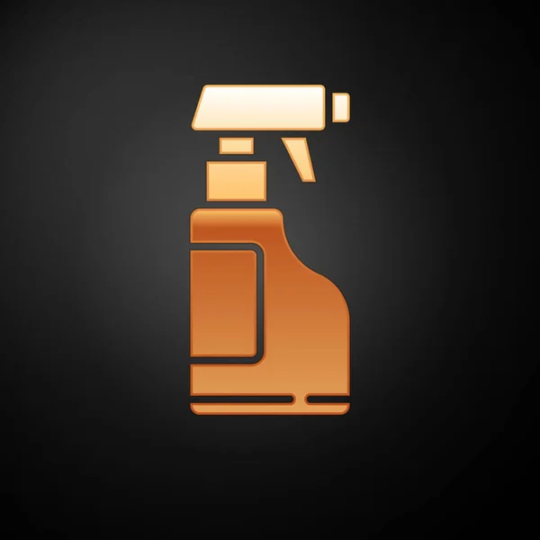 Gold Cleaning Spray Bottle Detergent Liquid Icon Isolated Black Background — Stock Vector