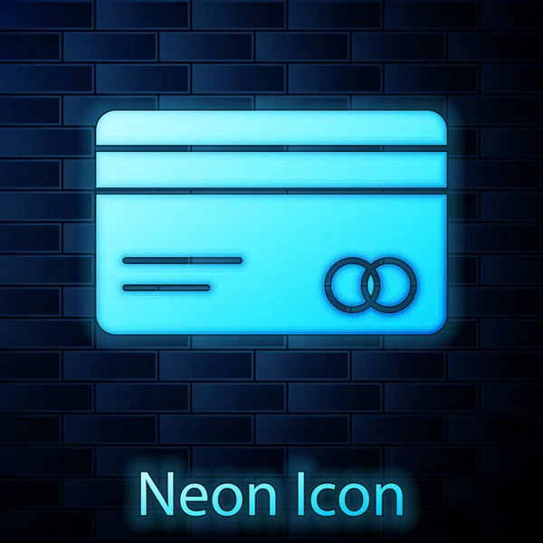 Glödande Neon Kreditkortsikonen Isolerad Tegelvägg Bakgrund Betalning Online Kontantuttag Finansiella — Stock vektor