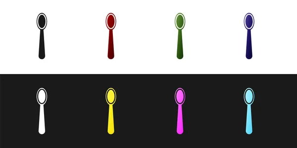 Set Disposable Plastic Spoon Icon Isolated Black White Background Vector — Stock Vector