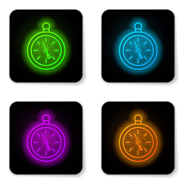 Glödande Neon Line Kompass Ikon Isolerad Vit Bakgrund Windrose Navigeringssymbol — Stock vektor