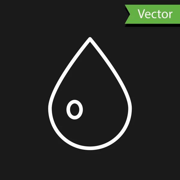Weiße Linie Wassertropfen Symbol Isoliert Auf Schwarzem Hintergrund Vektorillustration — Stockvektor