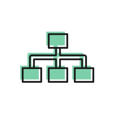 Siyah çizgi İş hiyerarşisi organogram grafik infographics simgesi beyaz arka plan üzerinde izole. Kurumsal organizasyon yapısı grafik elemanları. Vektör İllüstrasyonu.