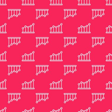 Beyaz çizgi pasta grafiği bilgi simgesi kırmızı arkaplanda izole edilmiş kusursuz desen. Diyagram çizelgesi. Vektör İllüstrasyonu.