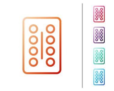 Beyaz arka planda izole edilmiş kırmızı çizgi hapları. İlaç paketi. Tablet, vitamin, antibiyotik, aspirin. Renk simgelerini ayarla. Vektör İllüstrasyonu.