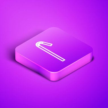 Mor arkaplanda izole edilmiş plastik saman simgesi içen Isometric line. Mor kare düğme. Vektör İllüstrasyonu.