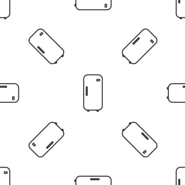 Gri çizgi buzdolabı ikonu beyaz arka planda izole edilmiş kusursuz desen. Buzdolabı buzdolabı. Ev aletleri ve aletler. Vektör İllüstrasyonu.