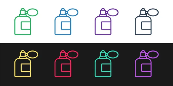 Set Line Aftershave Fles Met Verstuiver Pictogram Geïsoleerd Zwart Wit — Stockvector