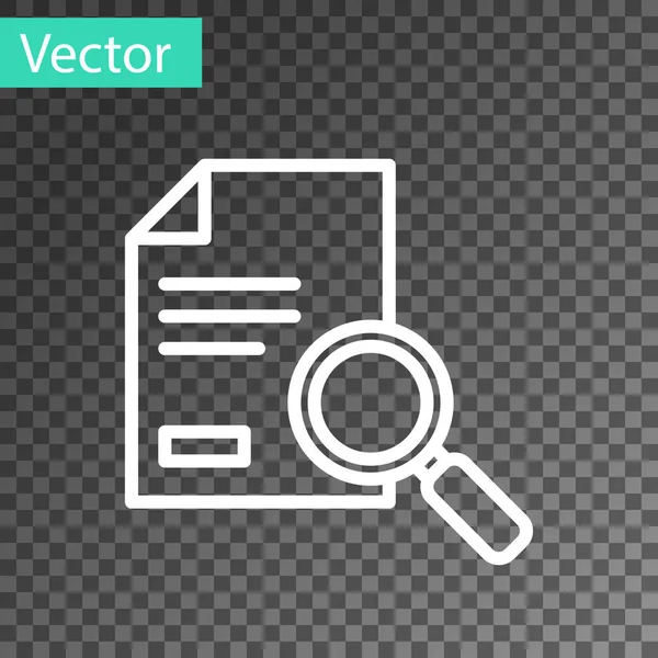 Белая Линия Document Иконкой Поиска Выделенной Прозрачном Фоне Файл Увеличительная — стоковый вектор