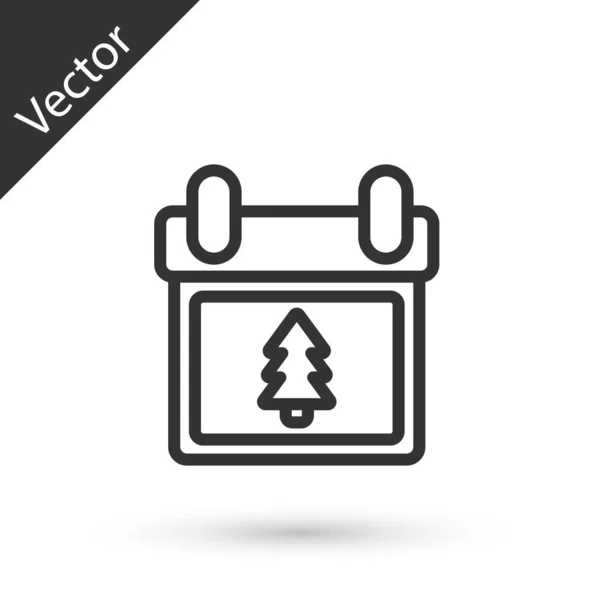 Calendario Línea Gris Con Icono Árbol Aislado Sobre Fondo Blanco — Vector de stock