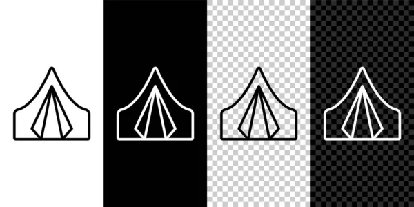 Set Line Tourist Tent Icon Isolated Black White Background Camping — Stock Vector