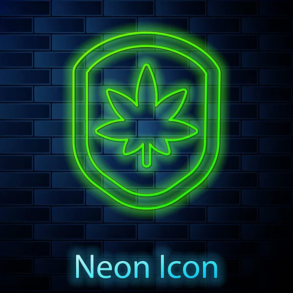 Świecący Neon Linii Tarcza Marihuana Lub Ikona Liści Marihuany Izolowane — Wektor stockowy
