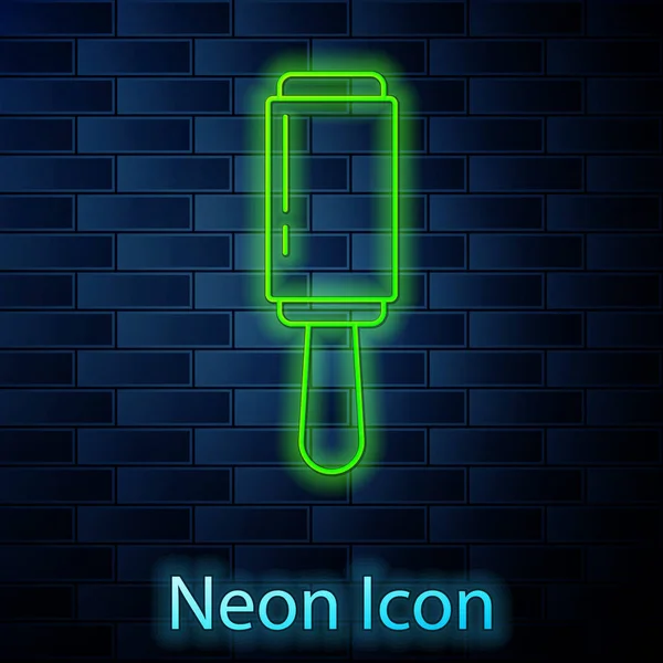 Ragyogó Neon Vonal Ragasztóhenger Tisztítására Ruha Ikon Elszigetelt Téglafal Háttér — Stock Vector