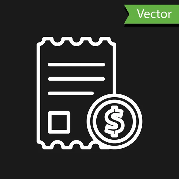 White Line Paper Check Und Finanzcheck Symbol Isoliert Auf Schwarzem — Stockvektor