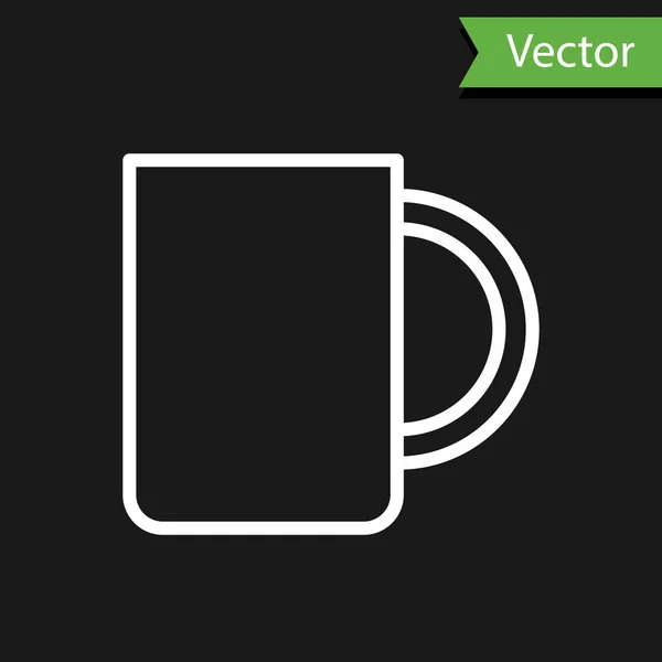 Línea Blanca Icono Taza Café Aislado Sobre Fondo Negro Taza — Vector de stock