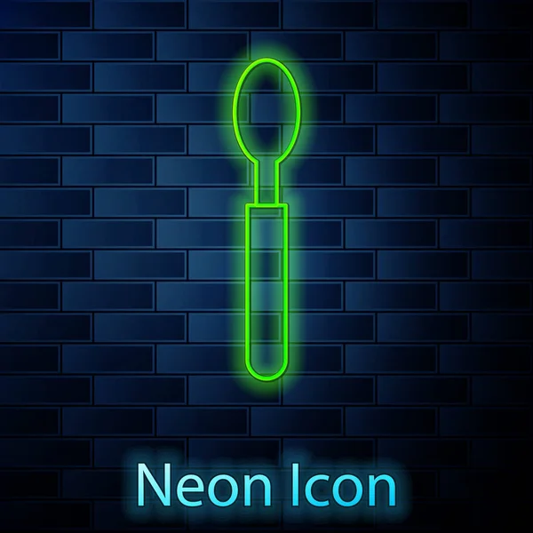 Zářící Neonová Čára Ikona Lžíce Izolovaná Pozadí Cihlové Stěny Nádobí — Stockový vektor