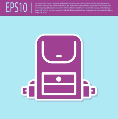 Retro mor yürüyüş sırt çantası simgesi turkuaz arka planda izole edildi. Kamp ve dağ gezisi sırt çantası. Vektör.