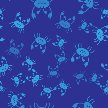 Mavi Yengeç simgesi mavi arkaplanda pürüzsüz desen izole etti. Vektör.