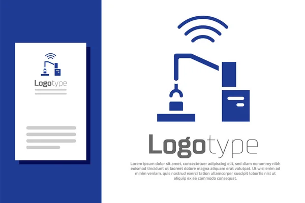 Blue Industrial Machine Robot Robot Bras Main Icône Usine Isolé — Image vectorielle