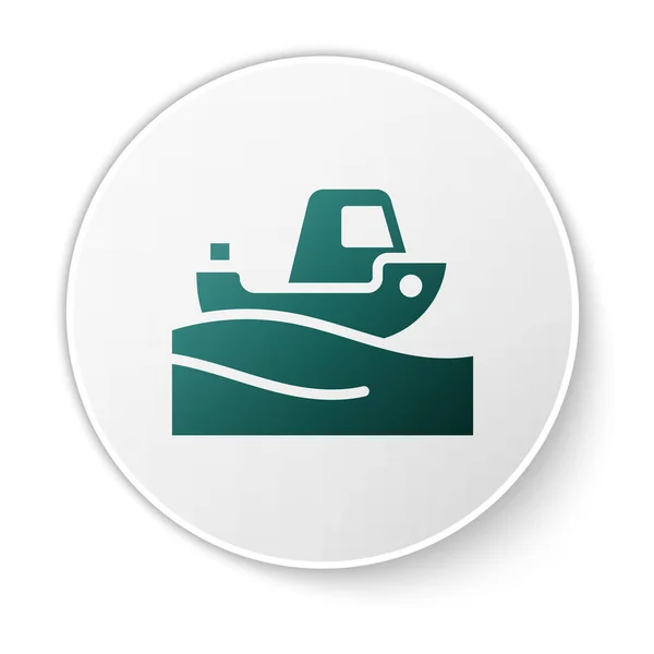Barca Pesca Verde Sull Icona Dell Acqua Isolata Sfondo Bianco — Vettoriale Stock