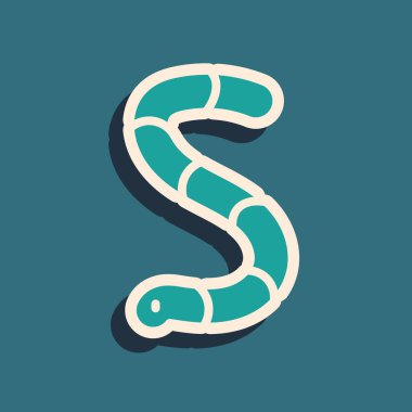 Yeşil Solucan simgesi yeşil arkaplanda izole edildi. Balık oltası. Uzun gölge tarzı. Vektör.