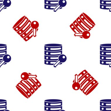 Anahtar simgesine sahip mavi ve kırmızı sunucu güvenliği beyaz arkaplanda izole edilmiş pürüzsüz desen. Güvenlik, güvenlik, koruma kavramı. Vektör.