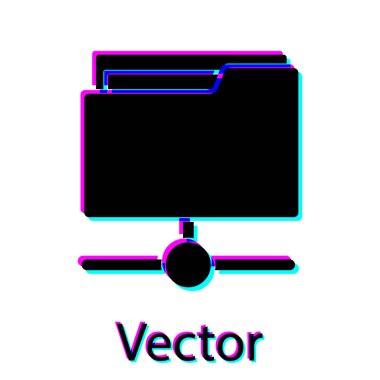 Beyaz arkaplanda siyah FTP dizin simgesi izole edildi. Yazılım güncellemesi, transfer protokolü, yönlendirici, takım çalışması aracı yönetimi, kopyalama süreci, bilgi. Vektör.