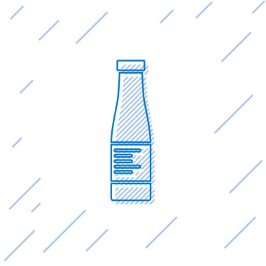 Beyaz arka planda mavi çizgi sosu ikonu izole edilmiş. Ketçap, hardal ve fast food için soslu mayonez şişeleri. Vektör..