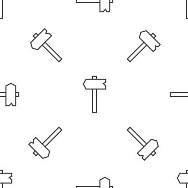 Gri çizgi trafik işareti. Simge simgesi beyaz arkaplanda izole edilmiş kusursuz desen. İşaretçi sembolü. İzole sokak bilgi levhası. Yön tabelası. Vektör.
