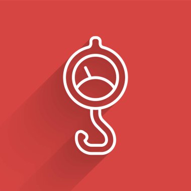 Beyaz çizgi yay ölçeği simgesi uzun gölgeli izole edilmiş. Tartı için denge. Ağırlığın belirlenmesi. Vektör.