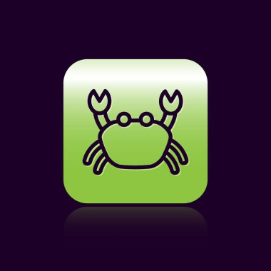 Siyah çizgi Yengeç simgesi siyah arkaplanda izole edildi. Yeşil kare düğmesi. Vektör..