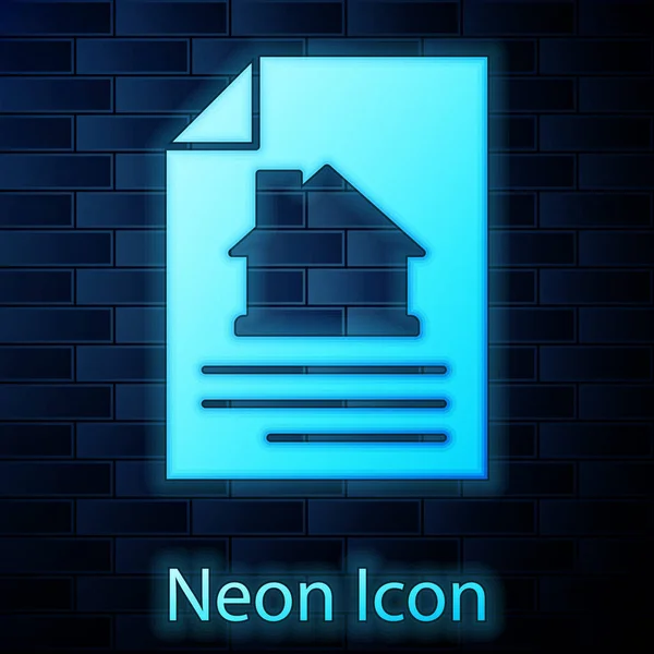 Zářící Neon House Kontrakt Ikona Izolované Cihlové Zdi Pozadí Služba — Stockový vektor