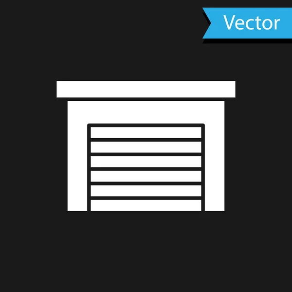 Icône Garage Blanc Isolé Sur Fond Noir Vecteur — Image vectorielle