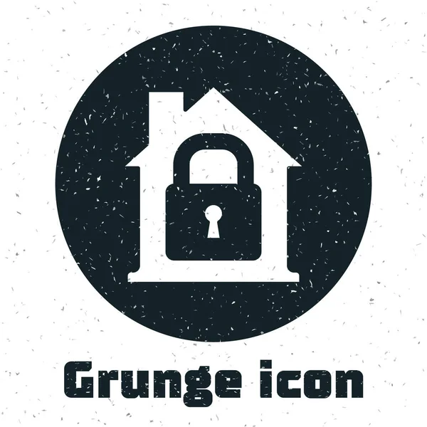 Grunge House Unter Schutz Ikone Isoliert Auf Weißem Hintergrund Haus — Stockvektor