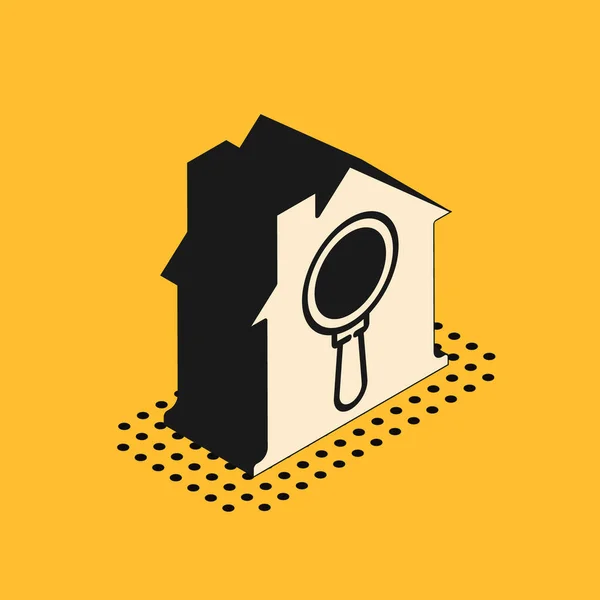 Ізометричний Значок Будинку Пошуку Ізольовано Жовтому Тлі Символ Нерухомості Будинку — стоковий вектор