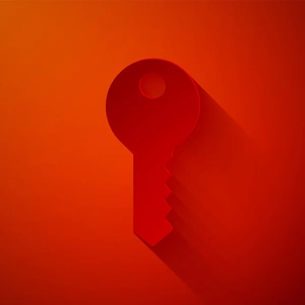 Řez Papíru Dům Klíč Ikona Izolované Červeném Pozadí Papírový Styl — Stockový vektor