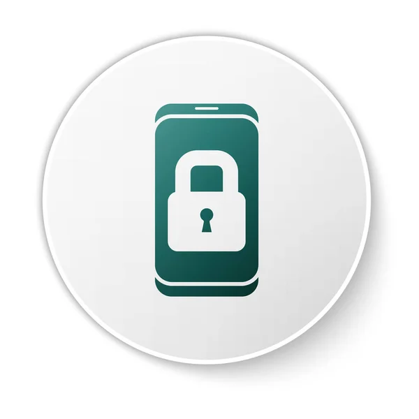 Green Smartphone Closed Padlock Icon Isolated White Background Phone Lock — Stock Vector