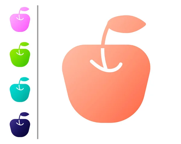 コーラルアップルのアイコンは白い背景に隔離されている 葉のシンボルを持つ果物 カラーアイコンを設定します ベクトル — ストックベクタ