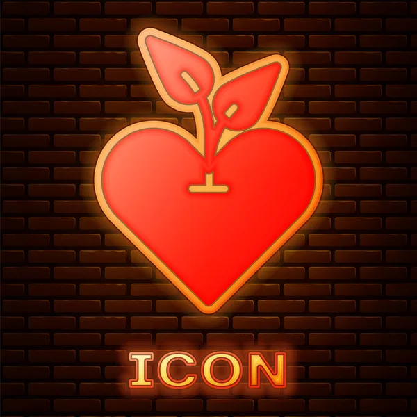Zářící Neon Srdce Ikona Izolované Cihlové Zdi Pozadí První Pomoc — Stockový vektor