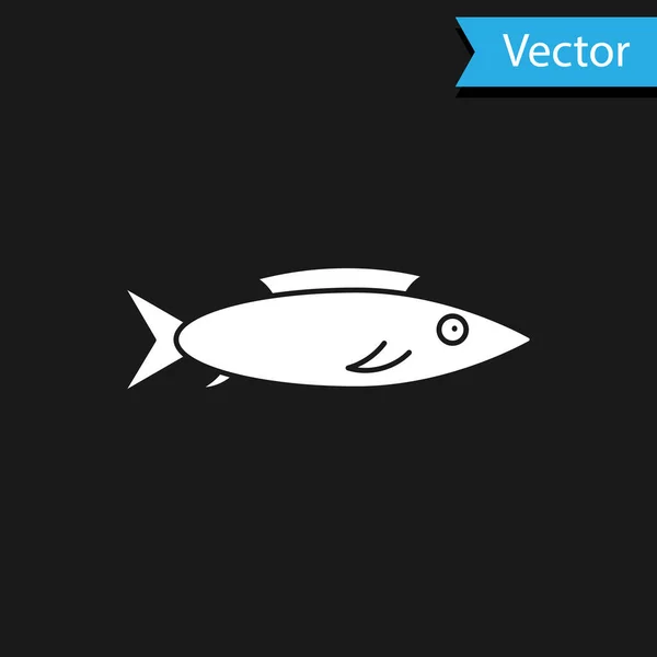 Icono Pescado Blanco Aislado Sobre Fondo Negro Vector — Vector de stock
