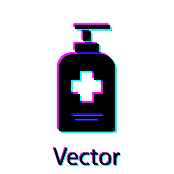 Schwarze Flasche Flüssige Antibakterielle Seife Mit Spendersymbol Auf Weißem Hintergrund — Stockvektor