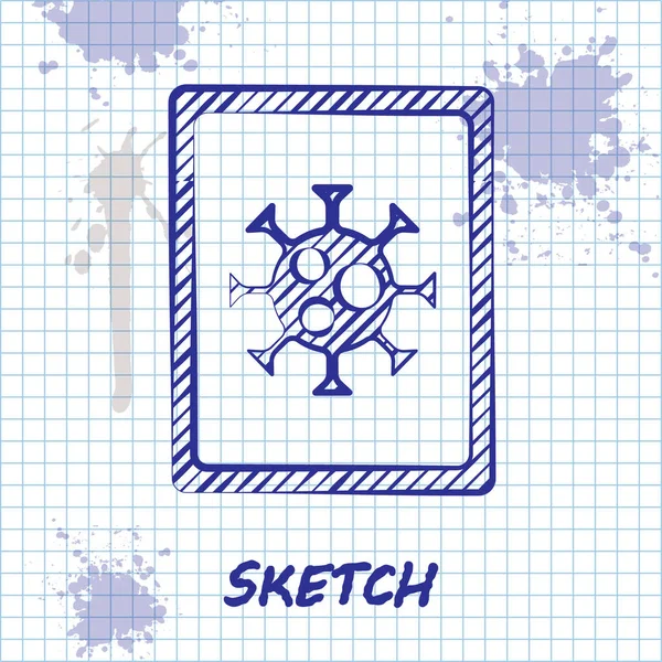 스케치 바이러스 Sketch Line Virus 배경에 모니터 아이콘의 통계이다 코로나 — 스톡 벡터