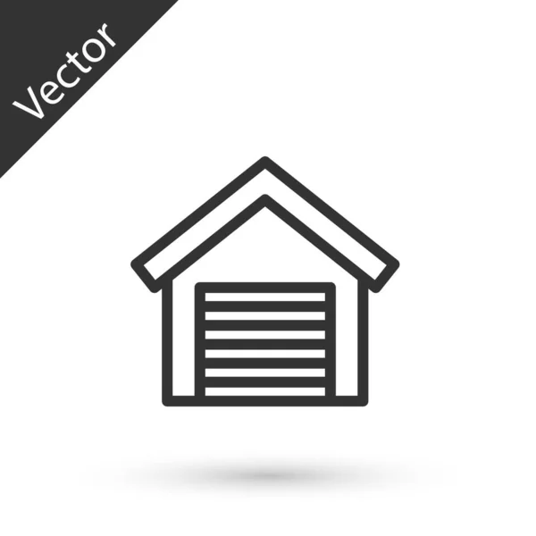 Línea Gris Icono Garaje Aislado Sobre Fondo Blanco Vector — Vector de stock