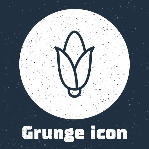 Grunge Line Corn Ikone Isoliert Auf Grauem Hintergrund Monochrome Vintage — Stockvektor
