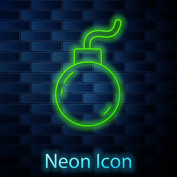 Žhnoucí Neonová Čára Bomba Připravena Explodovat Ikonu Izolovanou Pozadí Cihlové — Stockový vektor