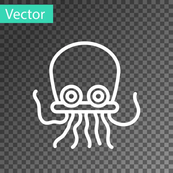 White Line Octopus Icon Isolated Transparent Background Vector — Stock Vector